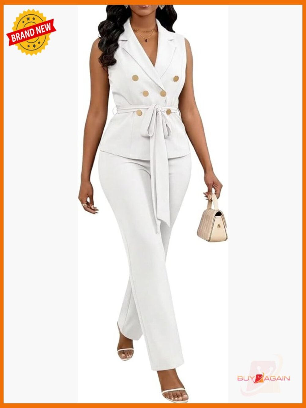 Sleeveless Blazer & Straight Pants 2 Piece Suit Set Business Casual Outfits
